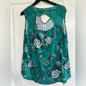 NWT Daniel Rainn sleeveless Fantine Crochet lace green floral cutout tunic 2X